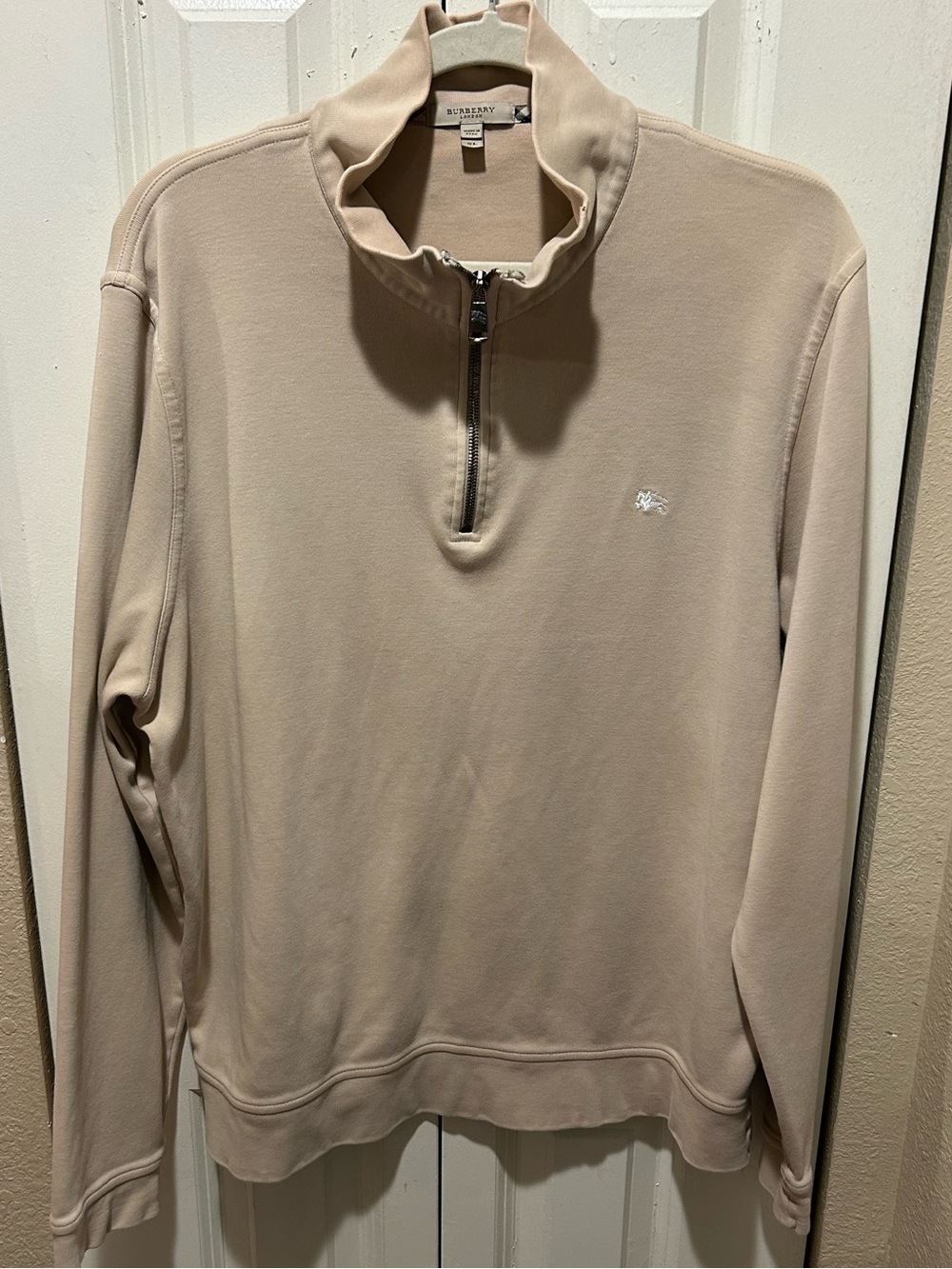 Burberry London Cotton Quarter Zip Beige Pullover Men’s , XL